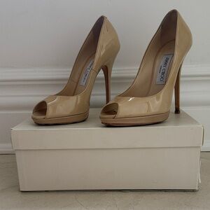 Jimmy Choo Tan Platform Patent Peep Toe Heels
